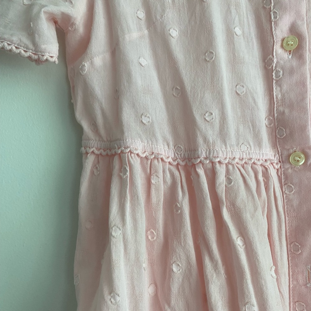 Madewell pink Swiss polka dot dress size XXS with lace trim and collar